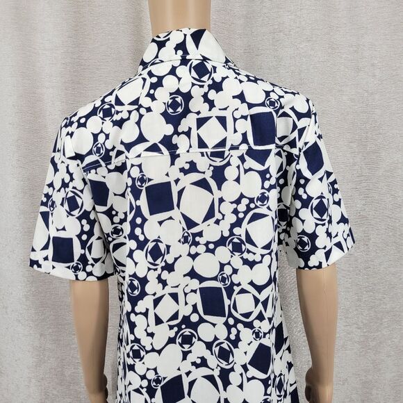 Vintage Homemade Geometric Patterned Shirt Dress Blue White - Picture 6 of 14